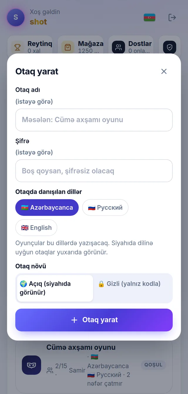 Otaq yaradanda dil seçimi: Azərbaycan, rus və ingilis dilli otaqlar