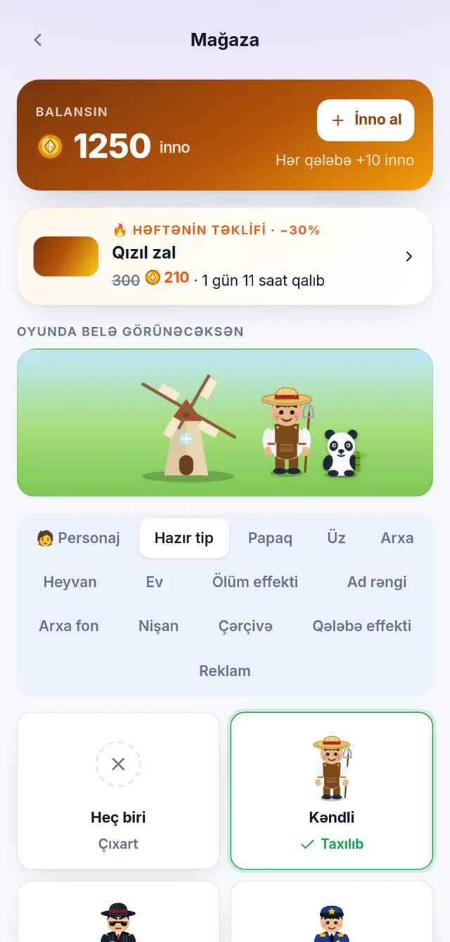 Mağazada hazır tiplər: mafiya, komissar, kəndli, cəngavər, gəlin və kraliça