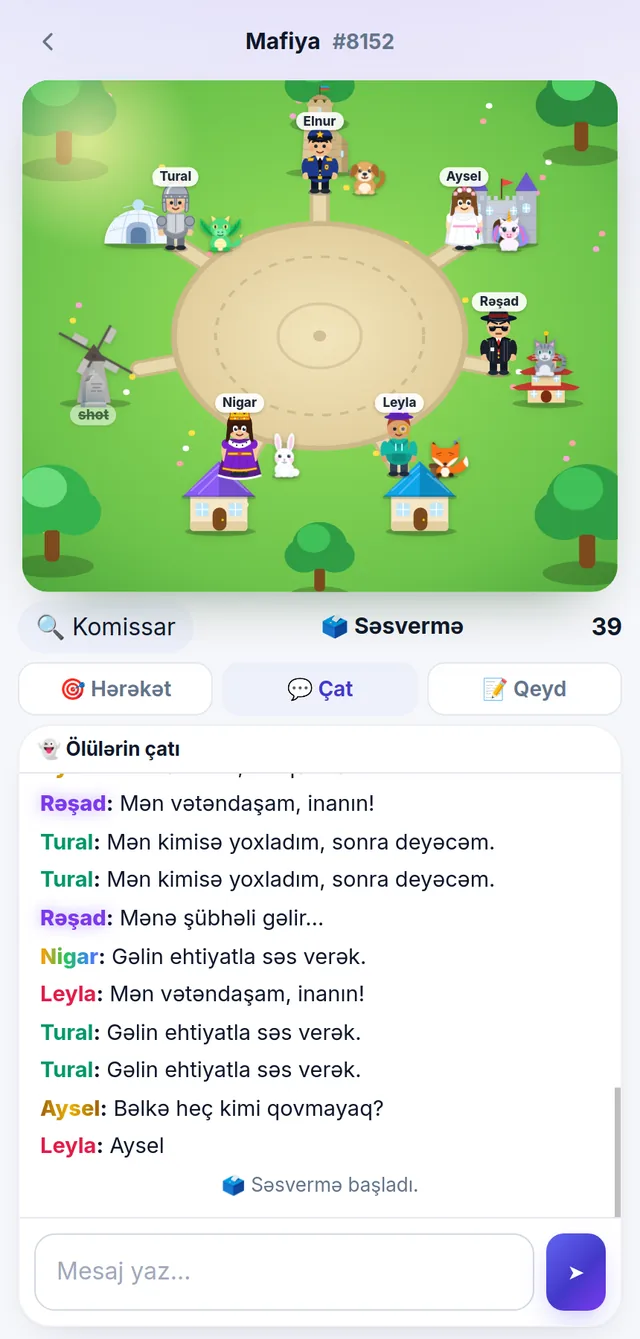Mafiya oyununda səsvermə: kimi kənddən qovuruq?
